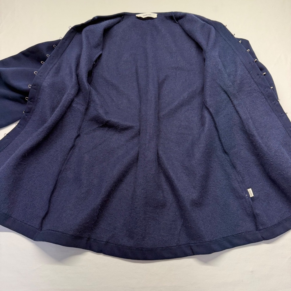 Chan Luu Pinch Waist Cardigan 1 Navy Cotton Fleece Hook Eye Balloon Sleeve - Picture 4 of 12